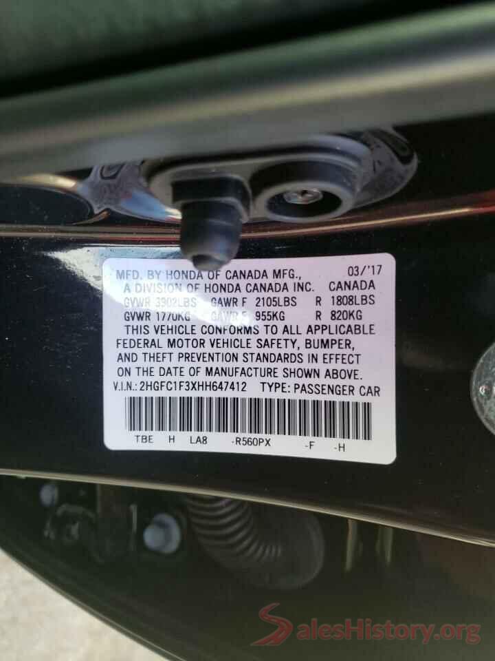 2HGFC1F3XHH647412 2017 HONDA CIVIC