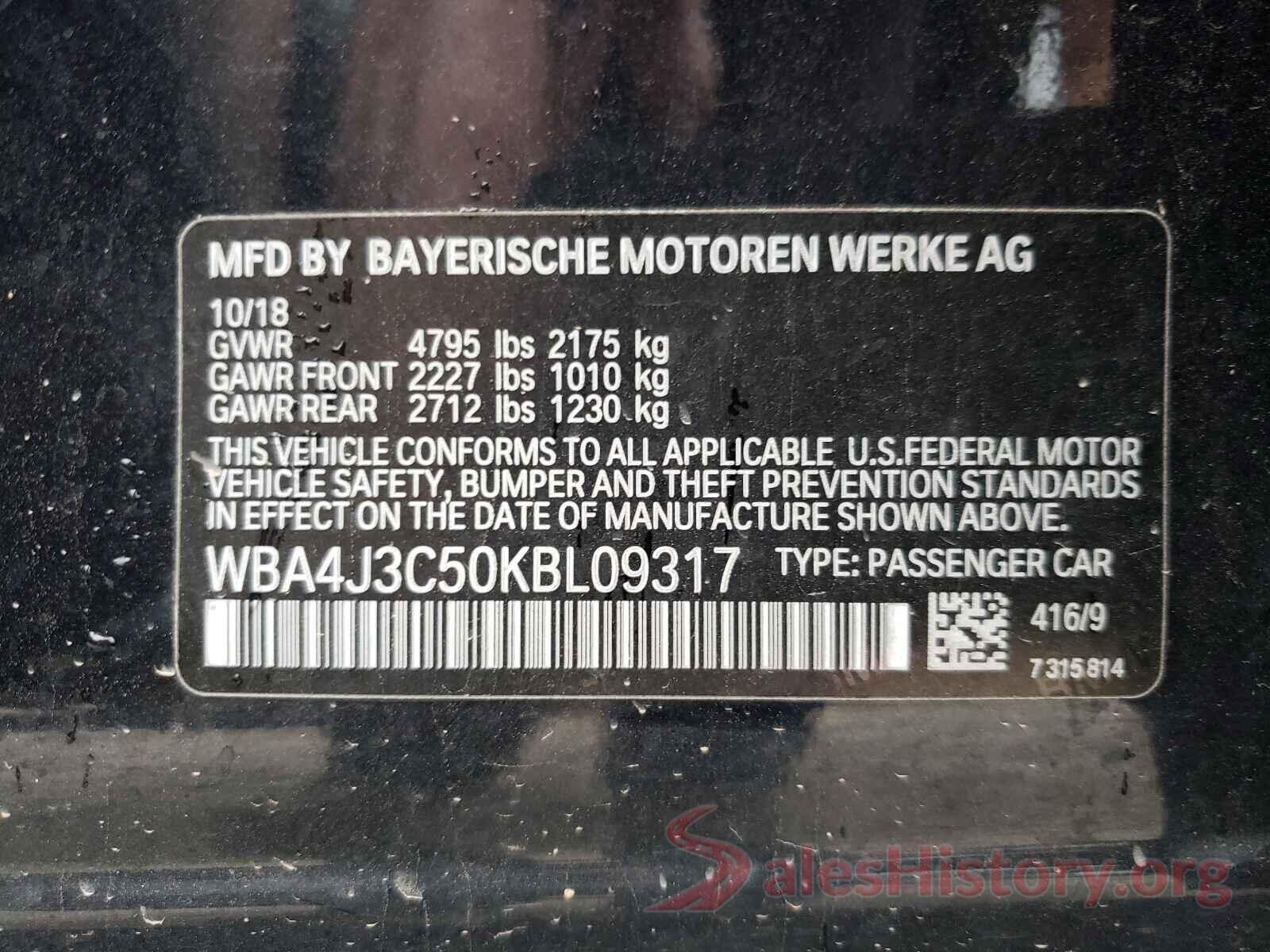 WBA4J3C50KBL09317 2019 BMW 4 SERIES