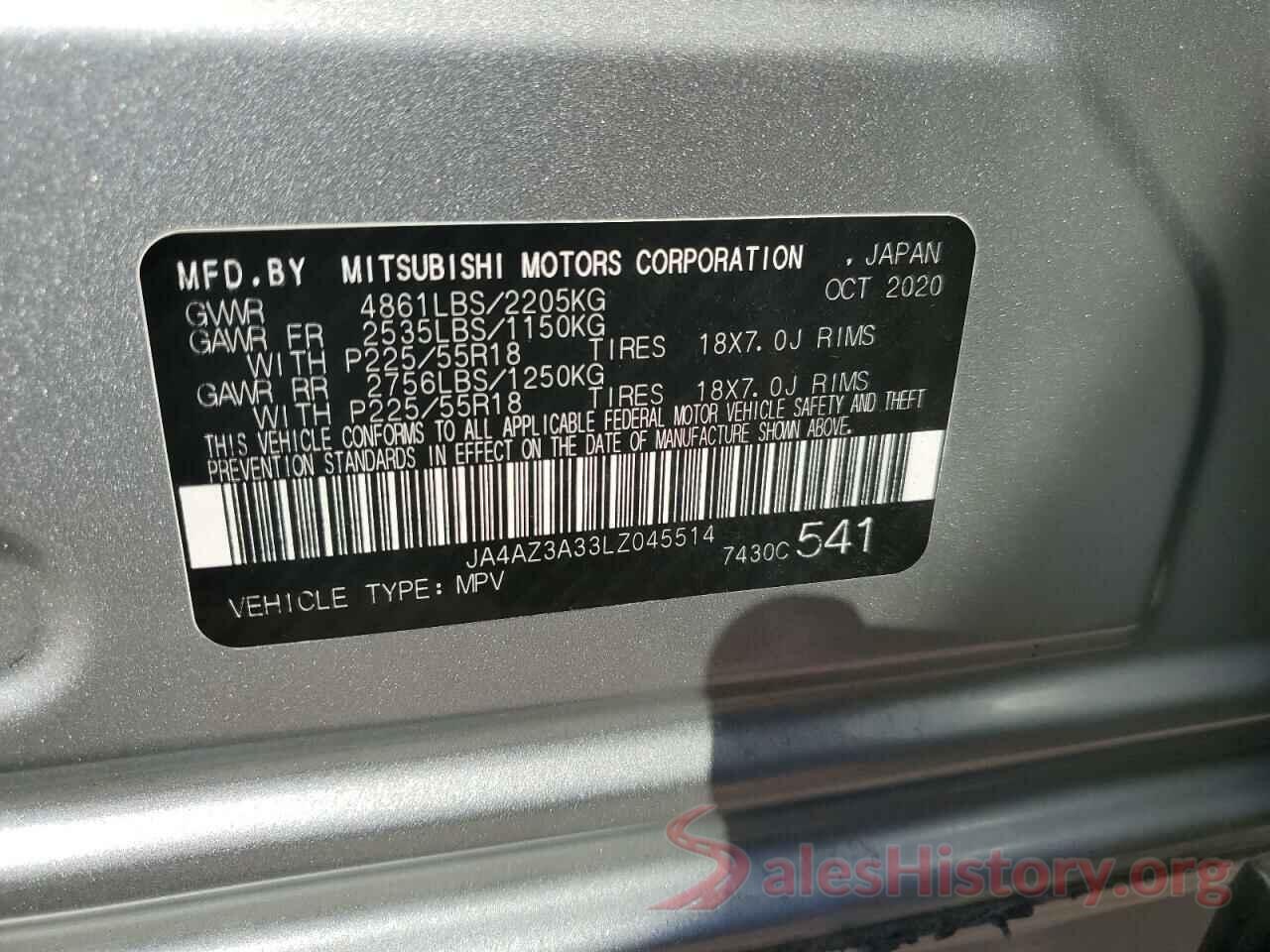 JA4AZ3A33LZ045514 2020 MITSUBISHI OUTLANDER