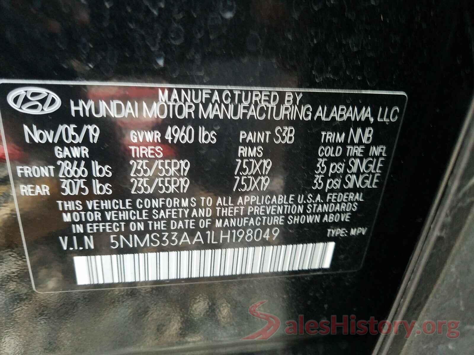 5NMS33AA1LH198049 2020 HYUNDAI SANTA FE