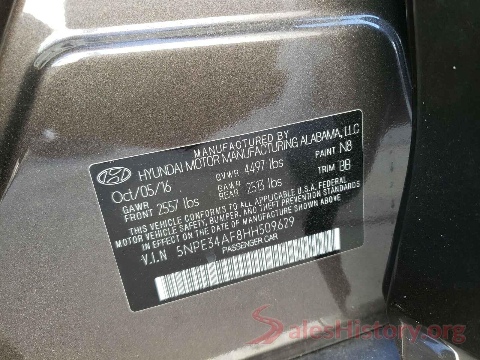 5NPE34AF8HH509629 2017 HYUNDAI SONATA