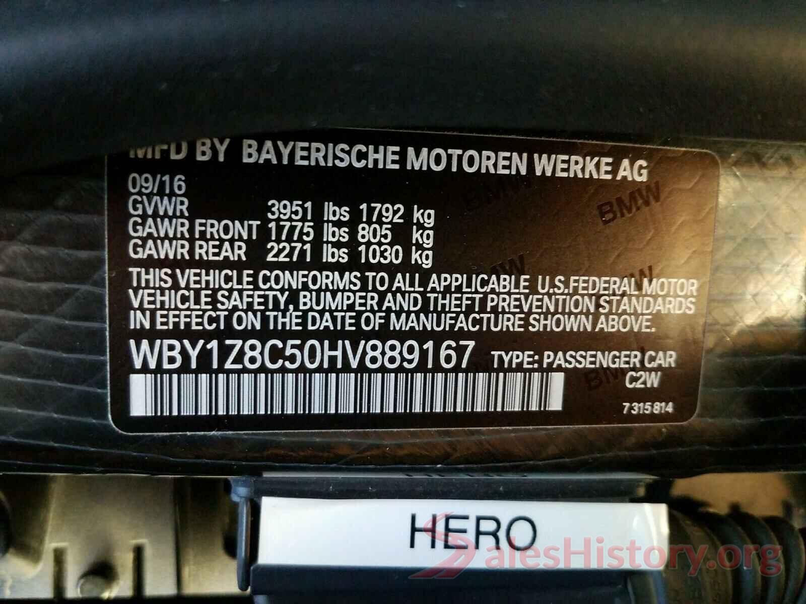 WBY1Z8C50HV889167 2017 BMW I SERIES