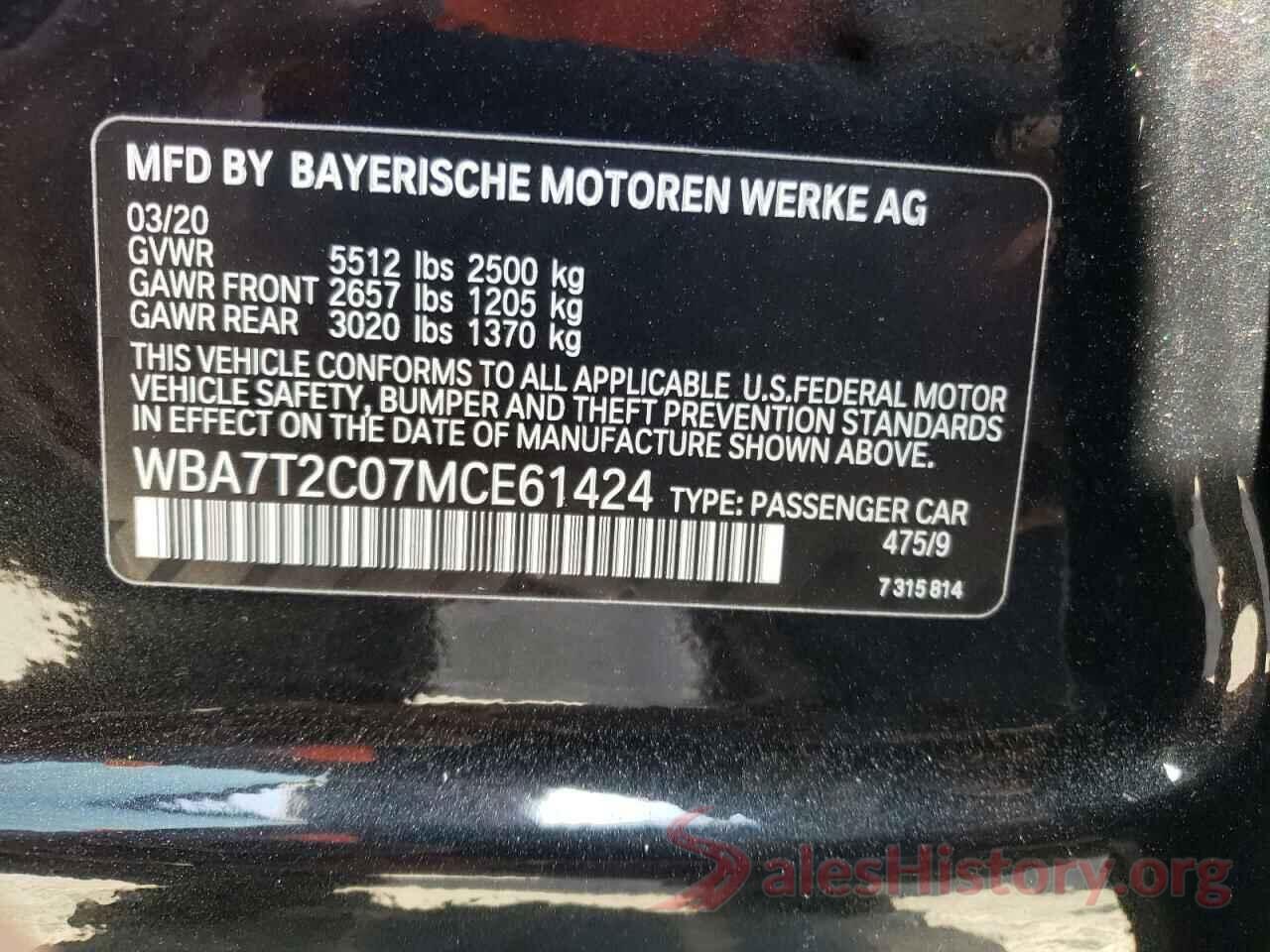 WBA7T2C07MCE61424 2021 BMW 7 SERIES