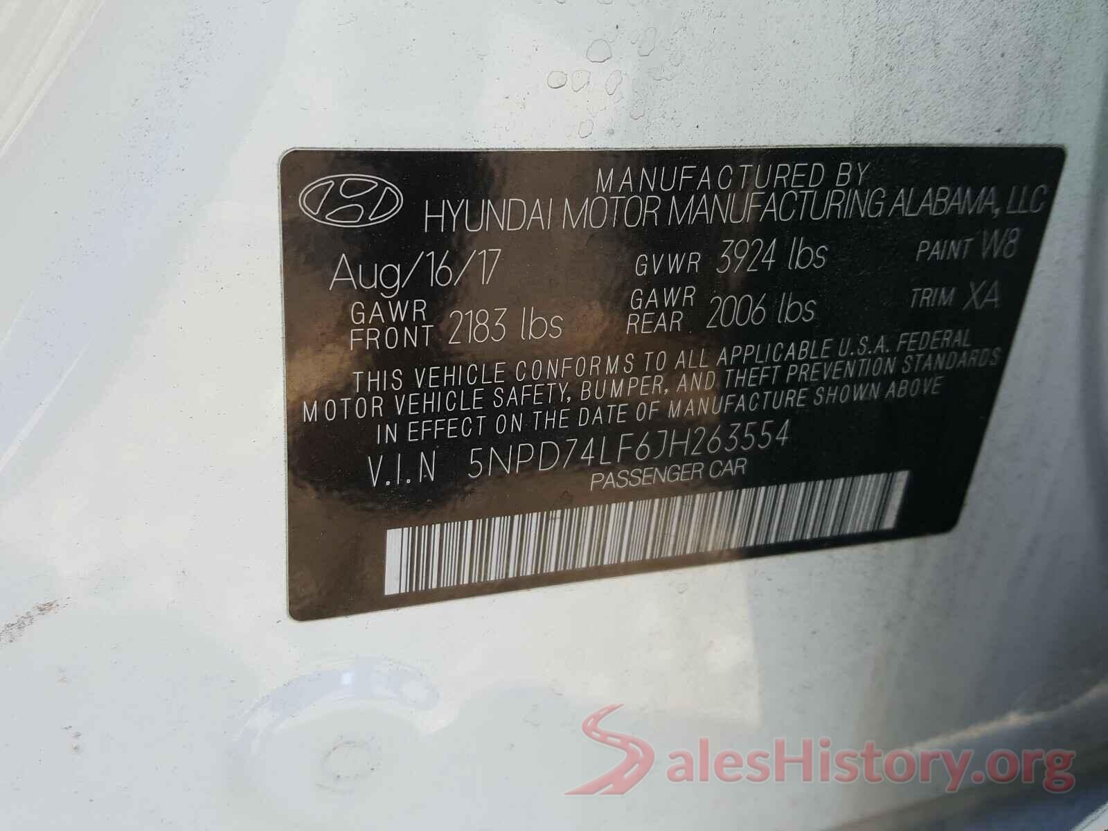 5NPD74LF6JH263554 2018 HYUNDAI ELANTRA