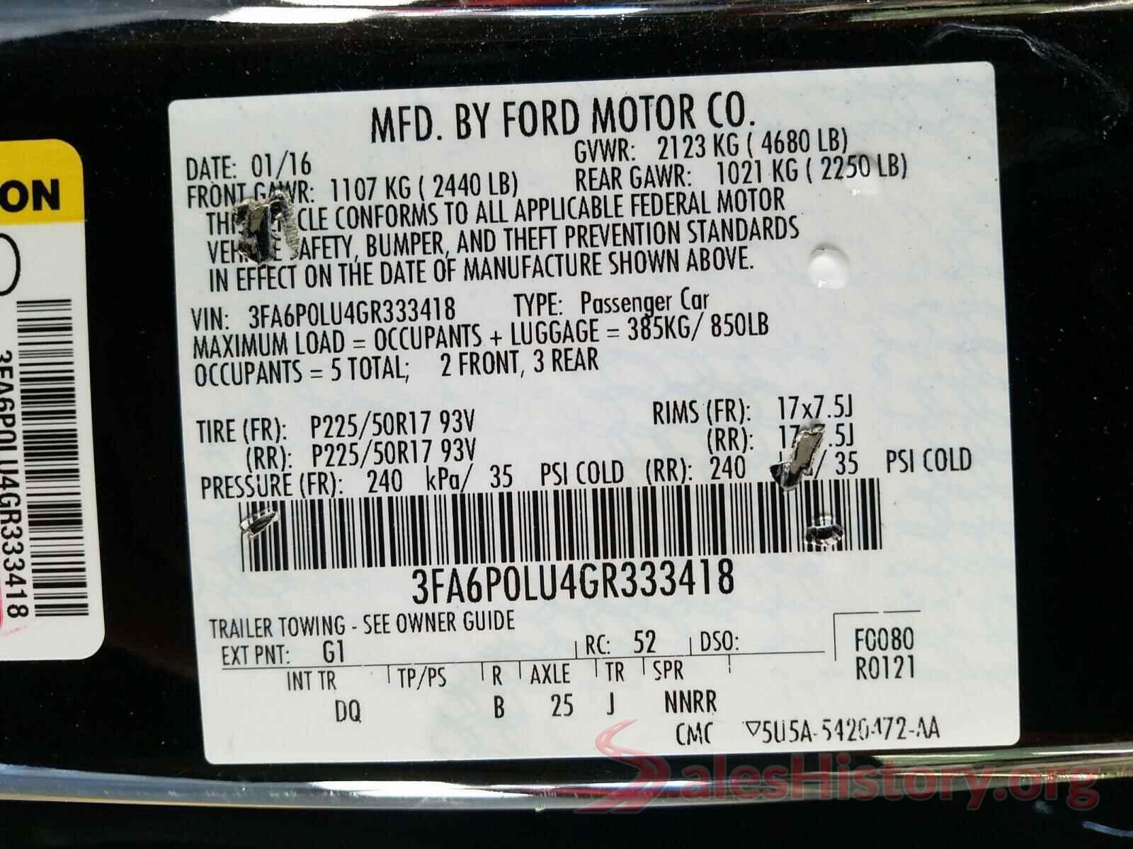 3FA6P0LU4GR333418 2016 FORD FUSION