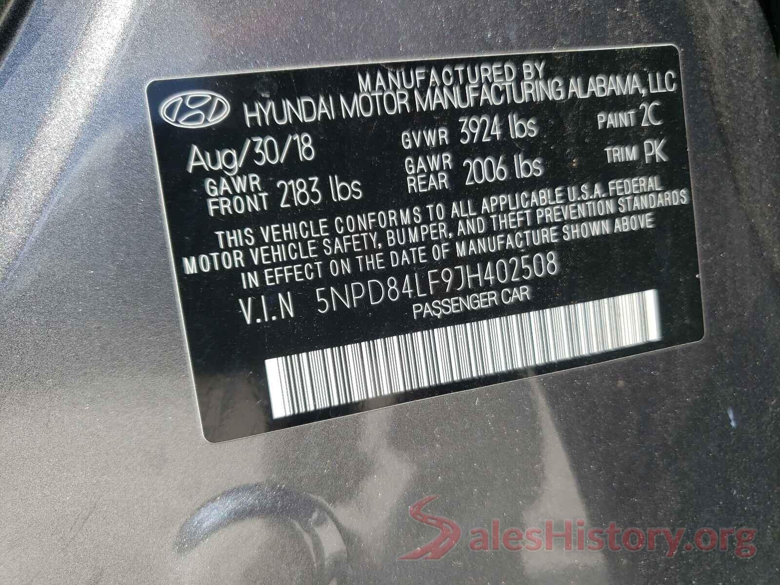 5NPD84LF9JH402508 2018 HYUNDAI ELANTRA