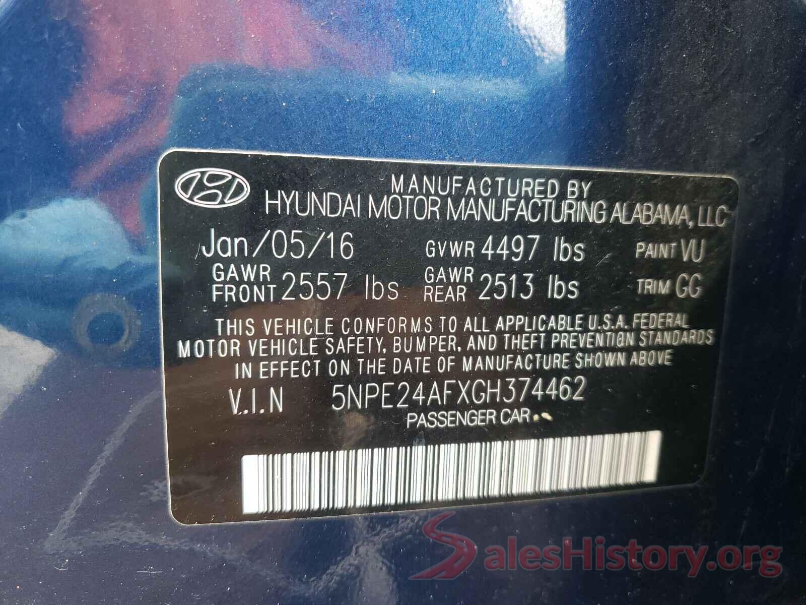 5NPE24AFXGH374462 2016 HYUNDAI SONATA