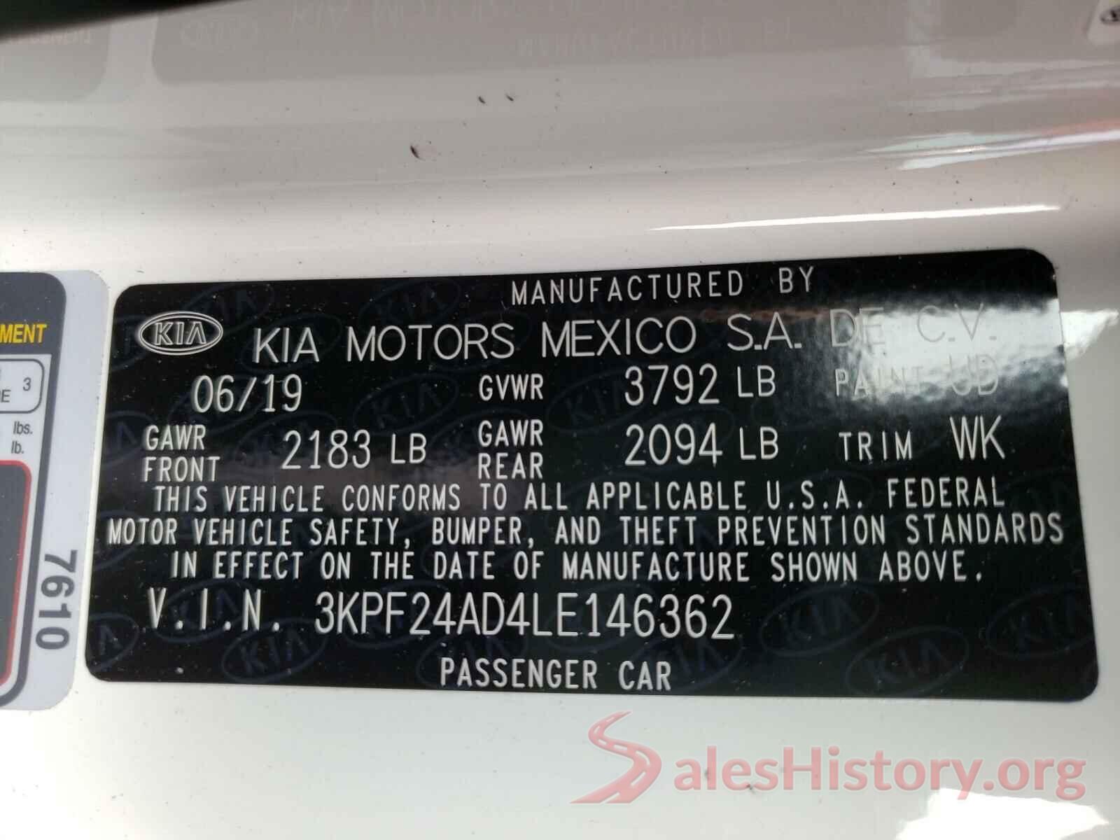 3KPF24AD4LE146362 2020 KIA FORTE