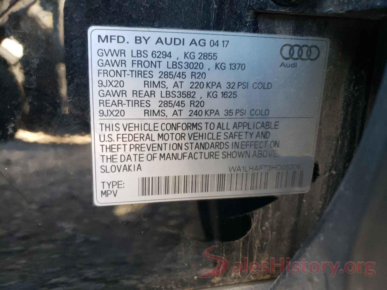 WA1LHAF73HD053080 2017 AUDI Q7