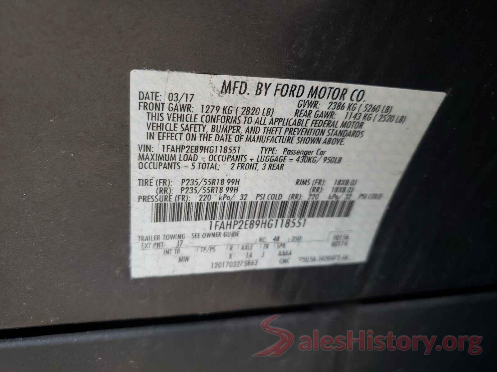 1FAHP2E89HG118551 2017 FORD TAURUS