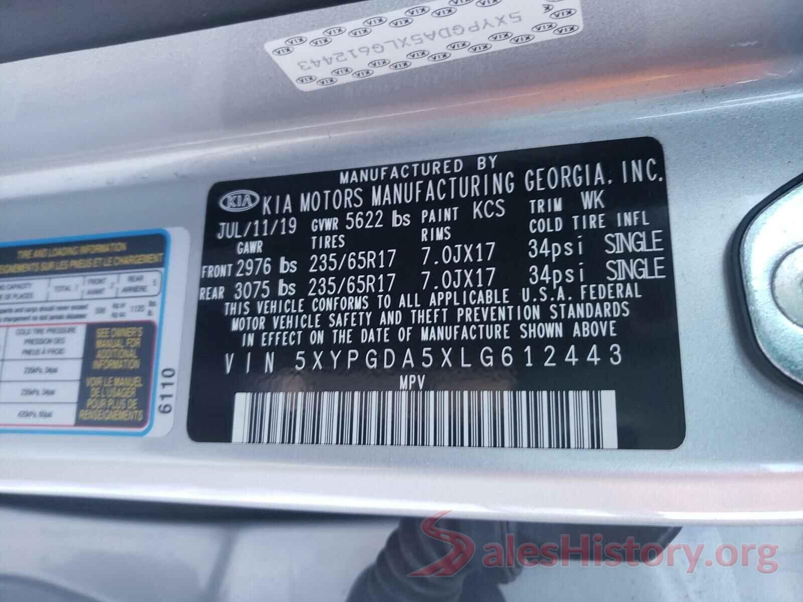 5XYPGDA5XLG612443 2020 KIA SORENTO