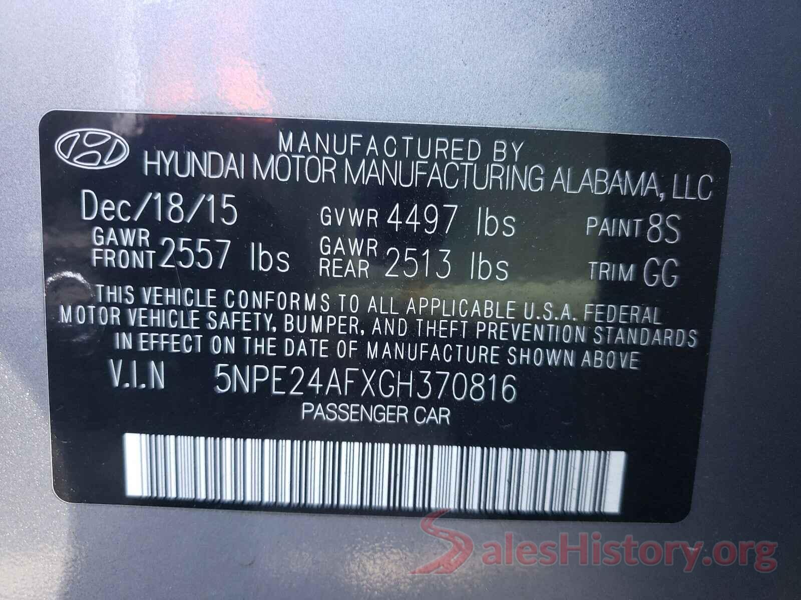 5NPE24AFXGH370816 2016 HYUNDAI SONATA