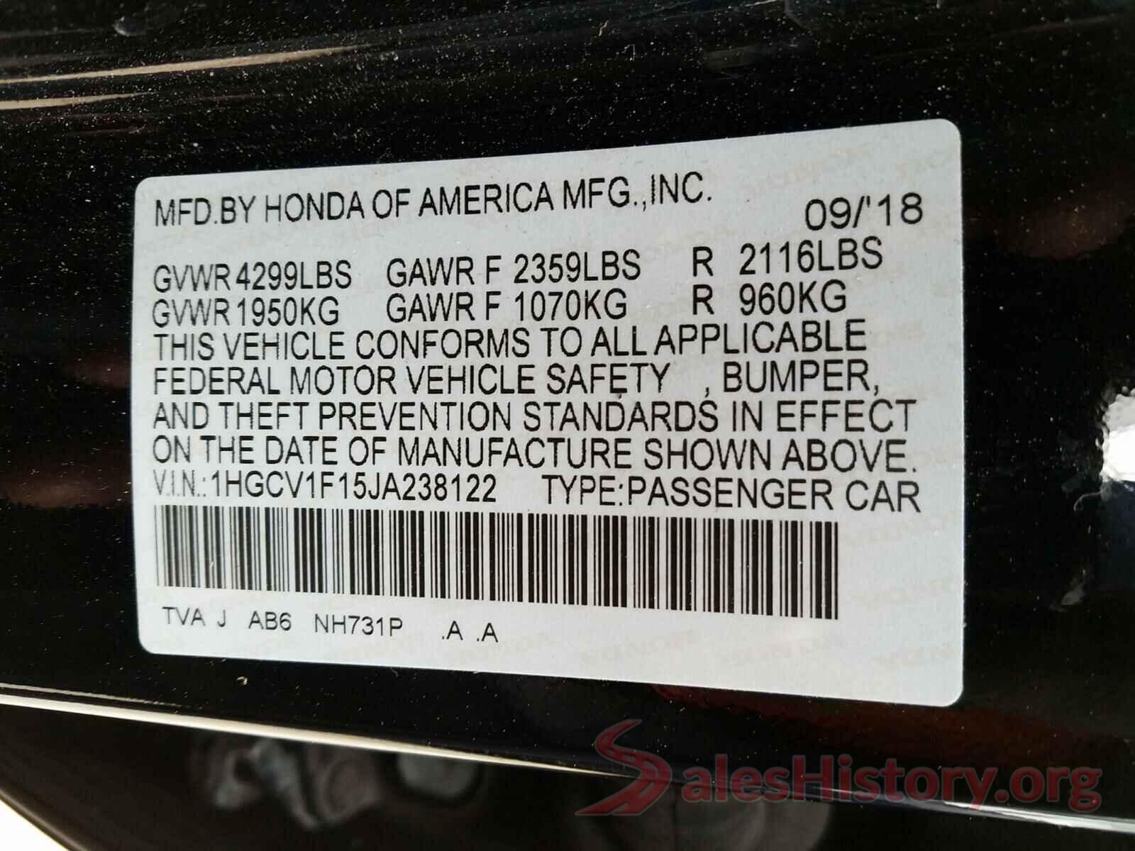 1HGCV1F15JA238122 2018 HONDA ACCORD