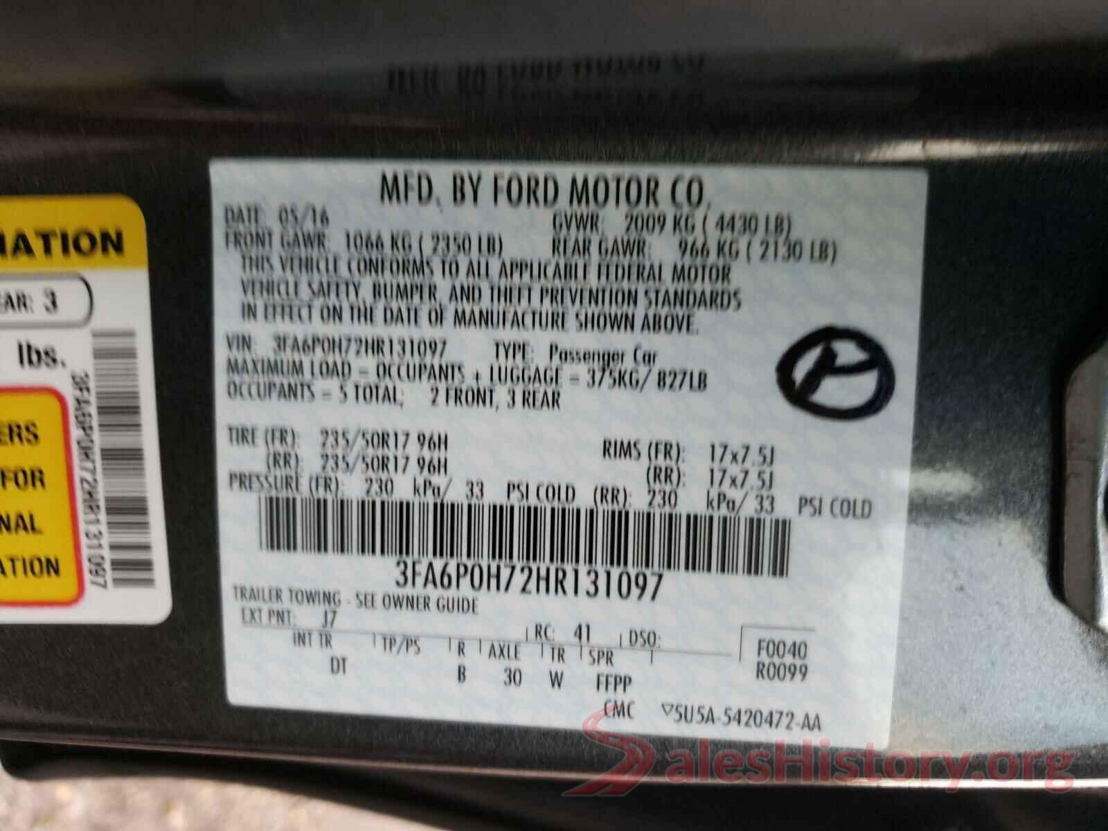 3FA6P0H72HR131097 2017 FORD FUSION