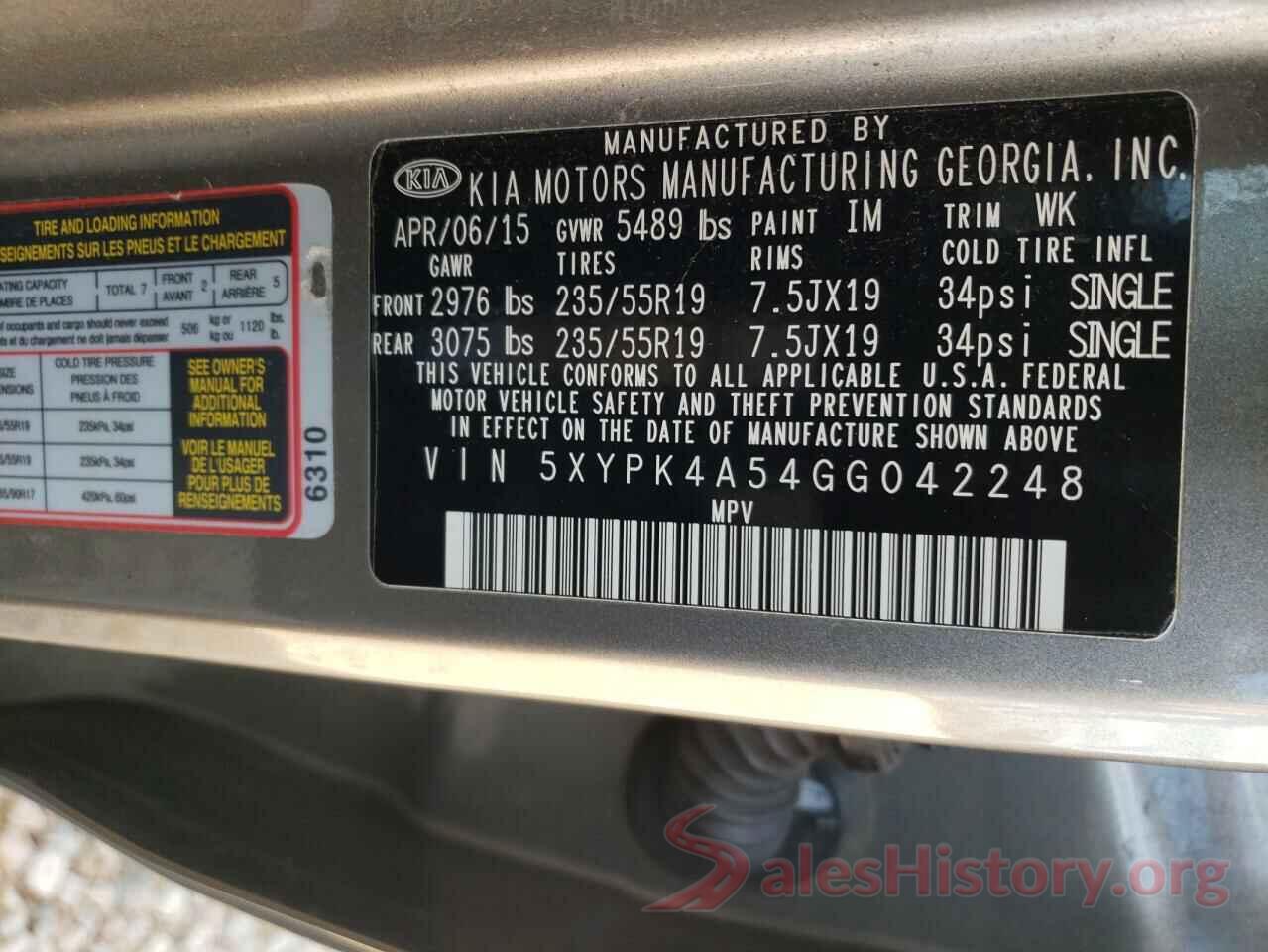 5XYPK4A54GG042248 2016 KIA SORENTO