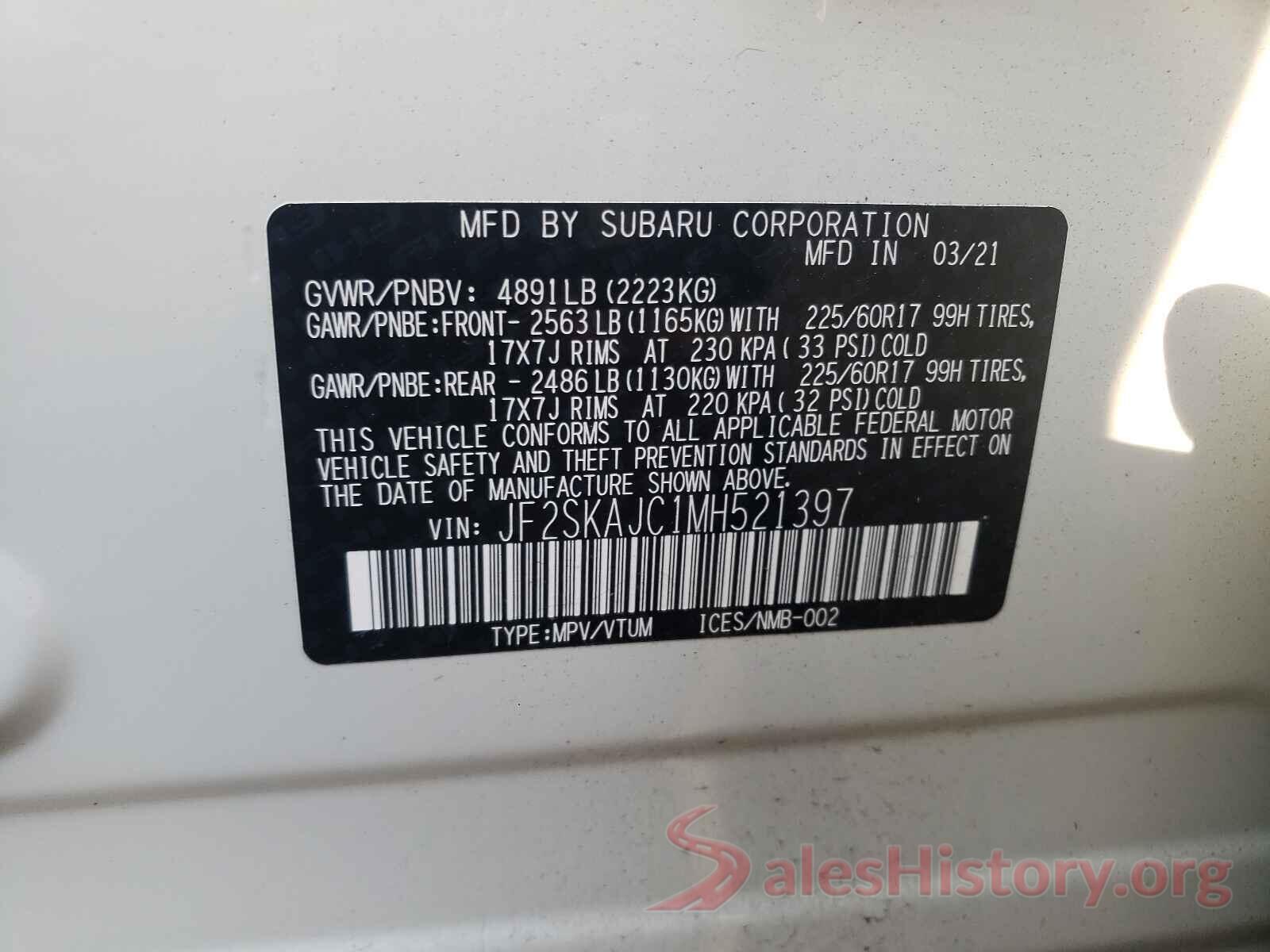 JF2SKAJC1MH521397 2021 SUBARU FORESTER