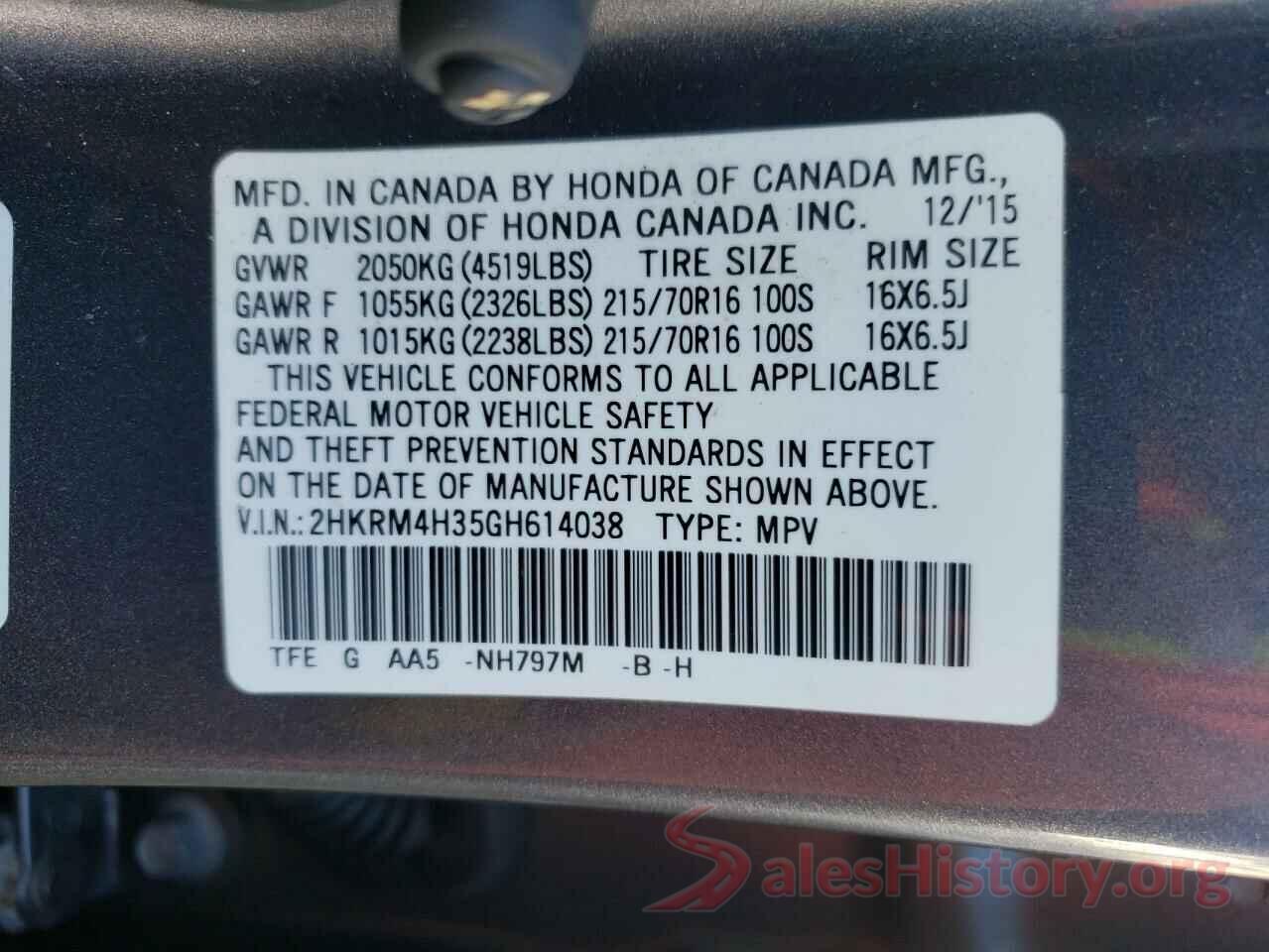 2HKRM4H35GH614038 2016 HONDA CRV