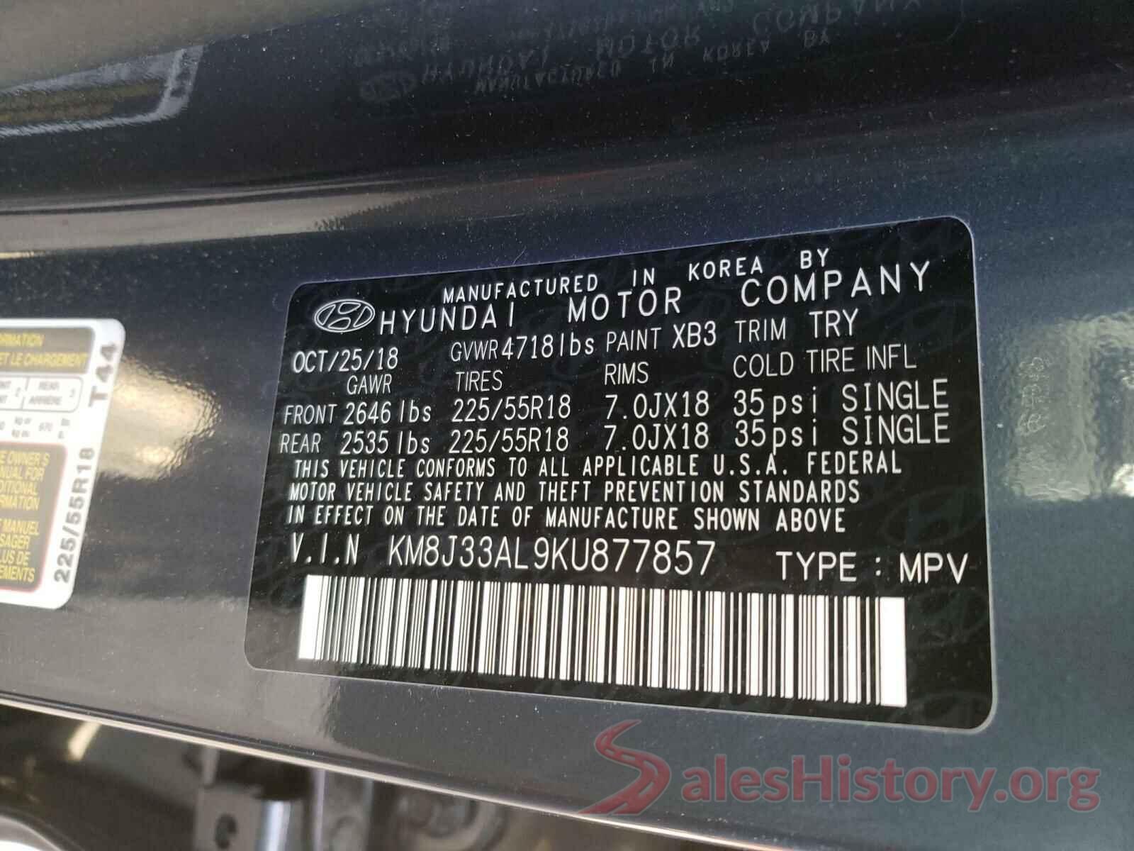 KM8J33AL9KU877857 2019 HYUNDAI TUCSON