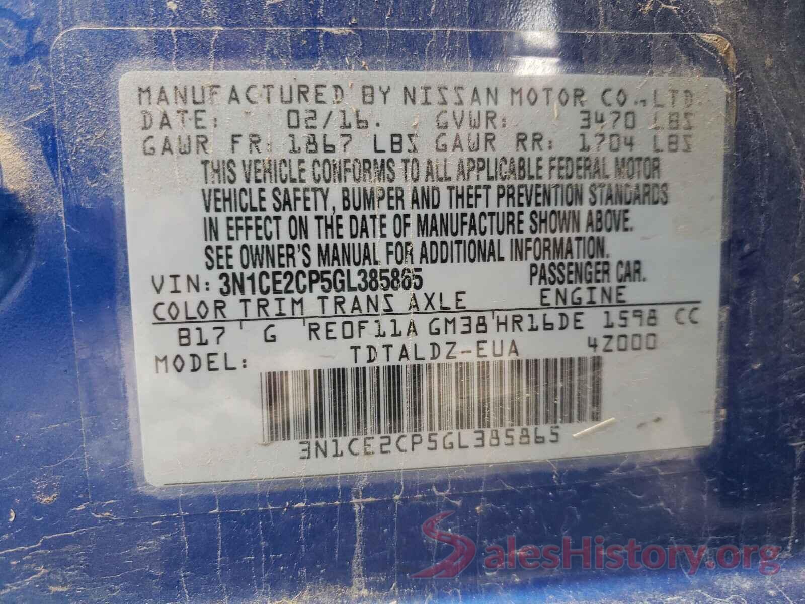 3N1CE2CP5GL385865 2016 NISSAN VERSA