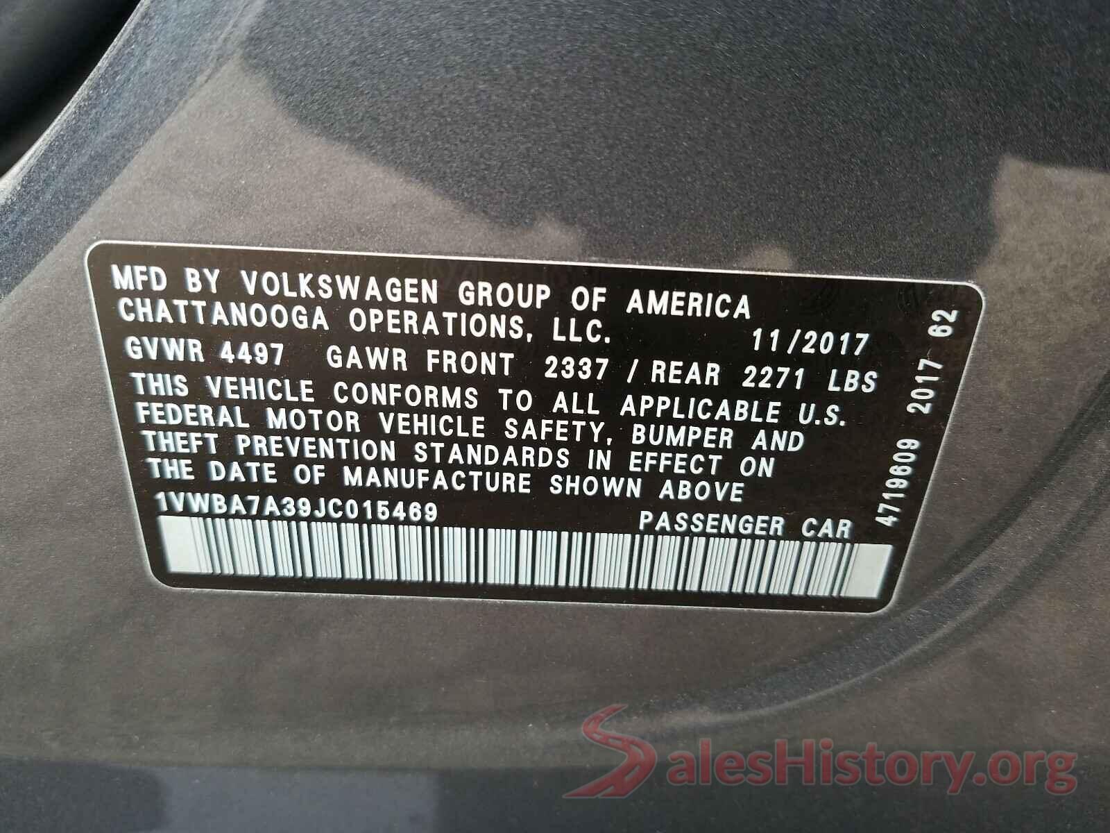 1VWBA7A39JC015469 2018 VOLKSWAGEN PASSAT