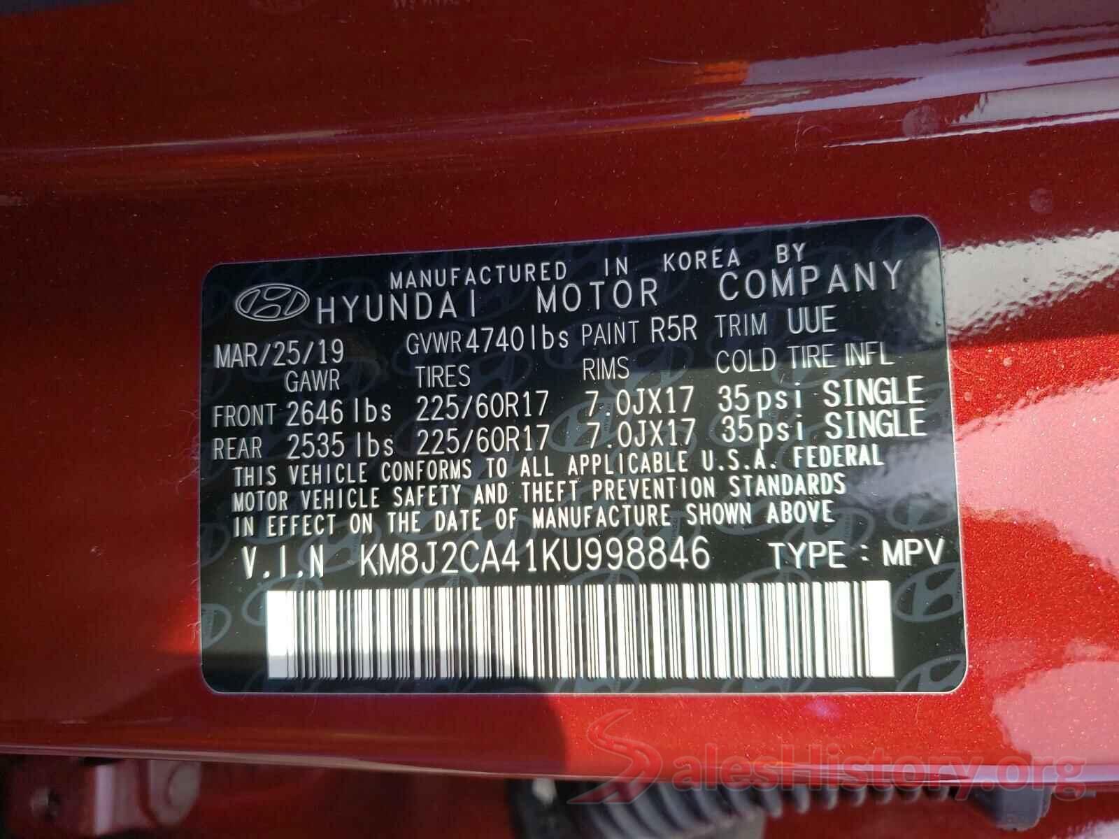 KM8J2CA41KU998846 2019 HYUNDAI TUCSON