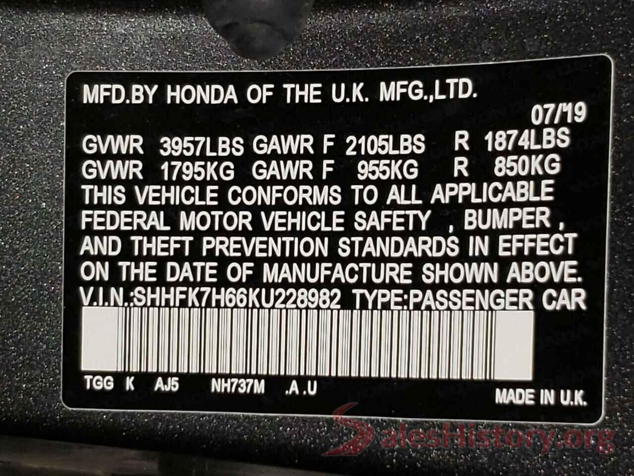 SHHFK7H66KU228982 2019 HONDA CIVIC