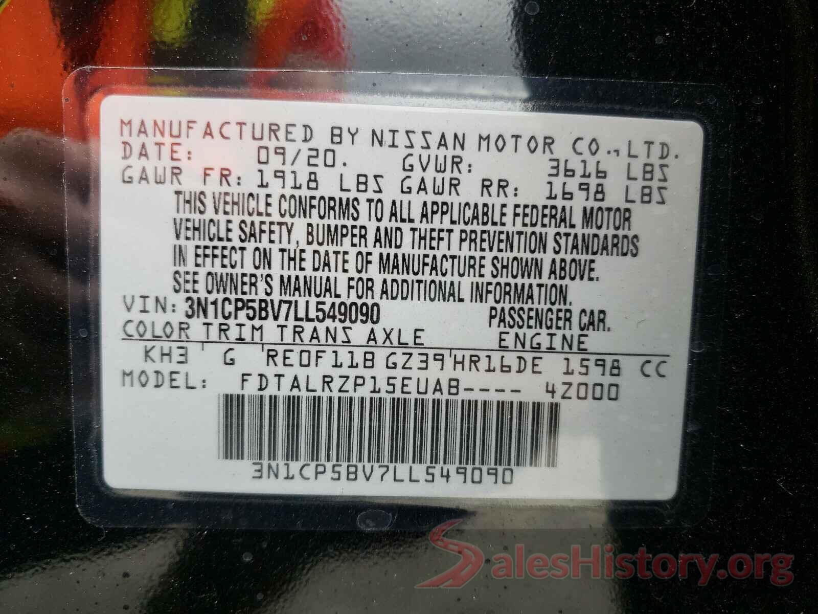 3N1CP5BV7LL549090 2020 NISSAN KICKS