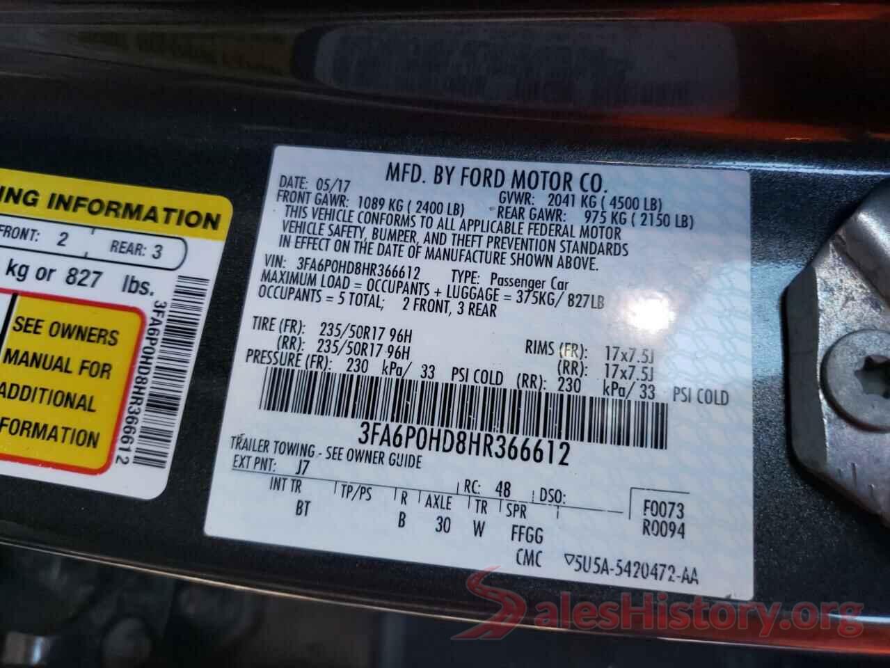 3FA6P0HD8HR366612 2017 FORD FUSION