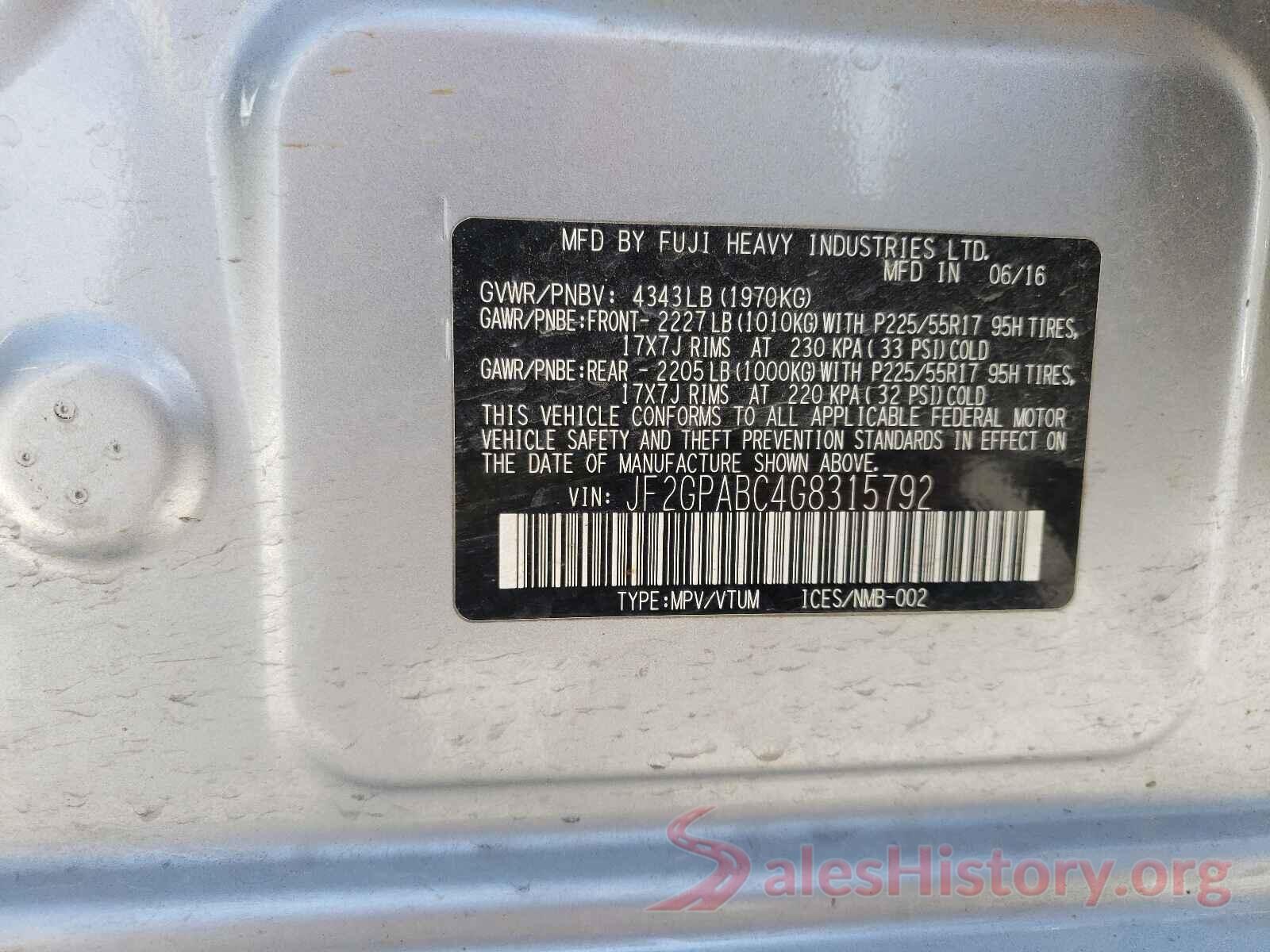 JF2GPABC4G8315792 2016 SUBARU CROSSTREK