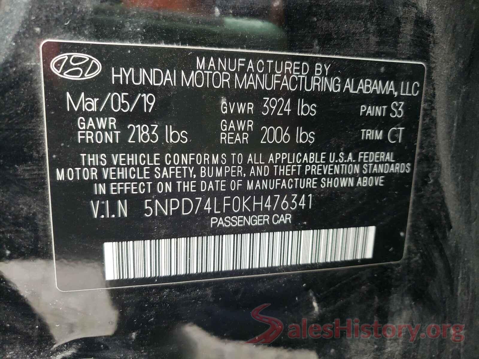 5NPD74LF0KH476341 2019 HYUNDAI ELANTRA