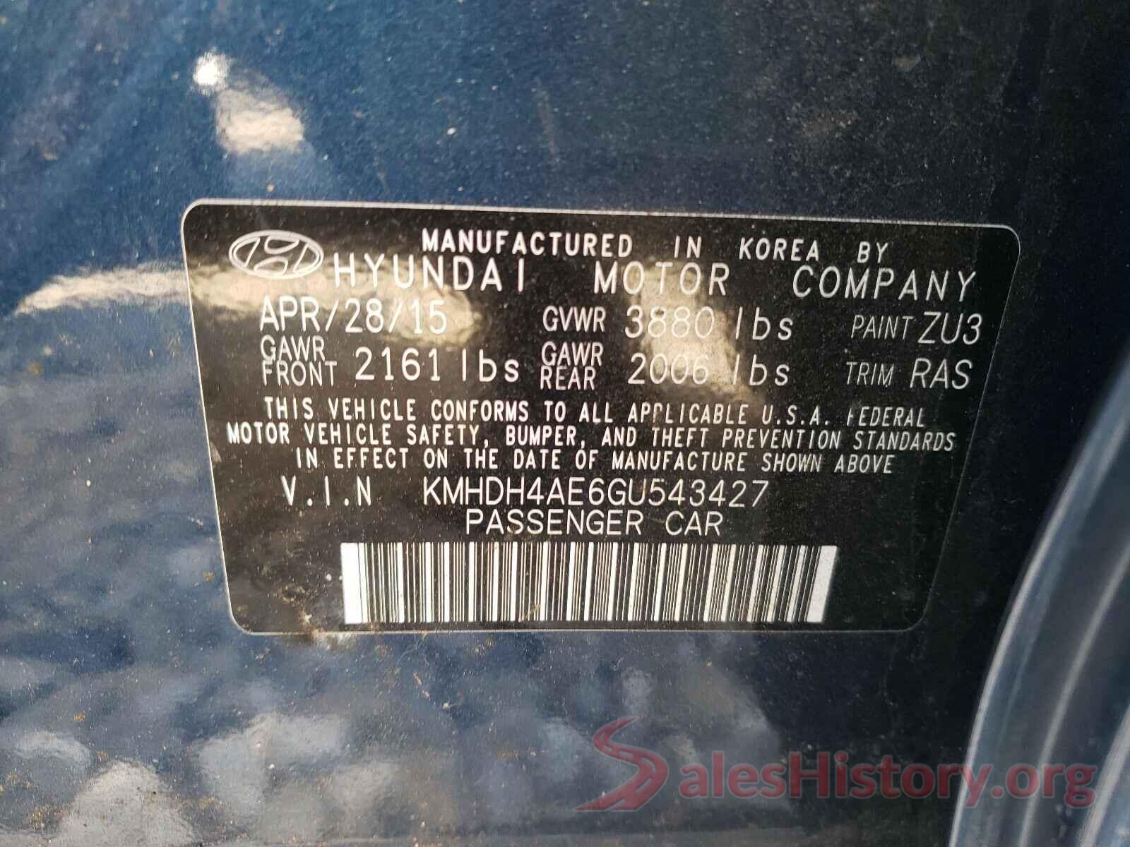 KMHDH4AE6GU543427 2016 HYUNDAI ELANTRA