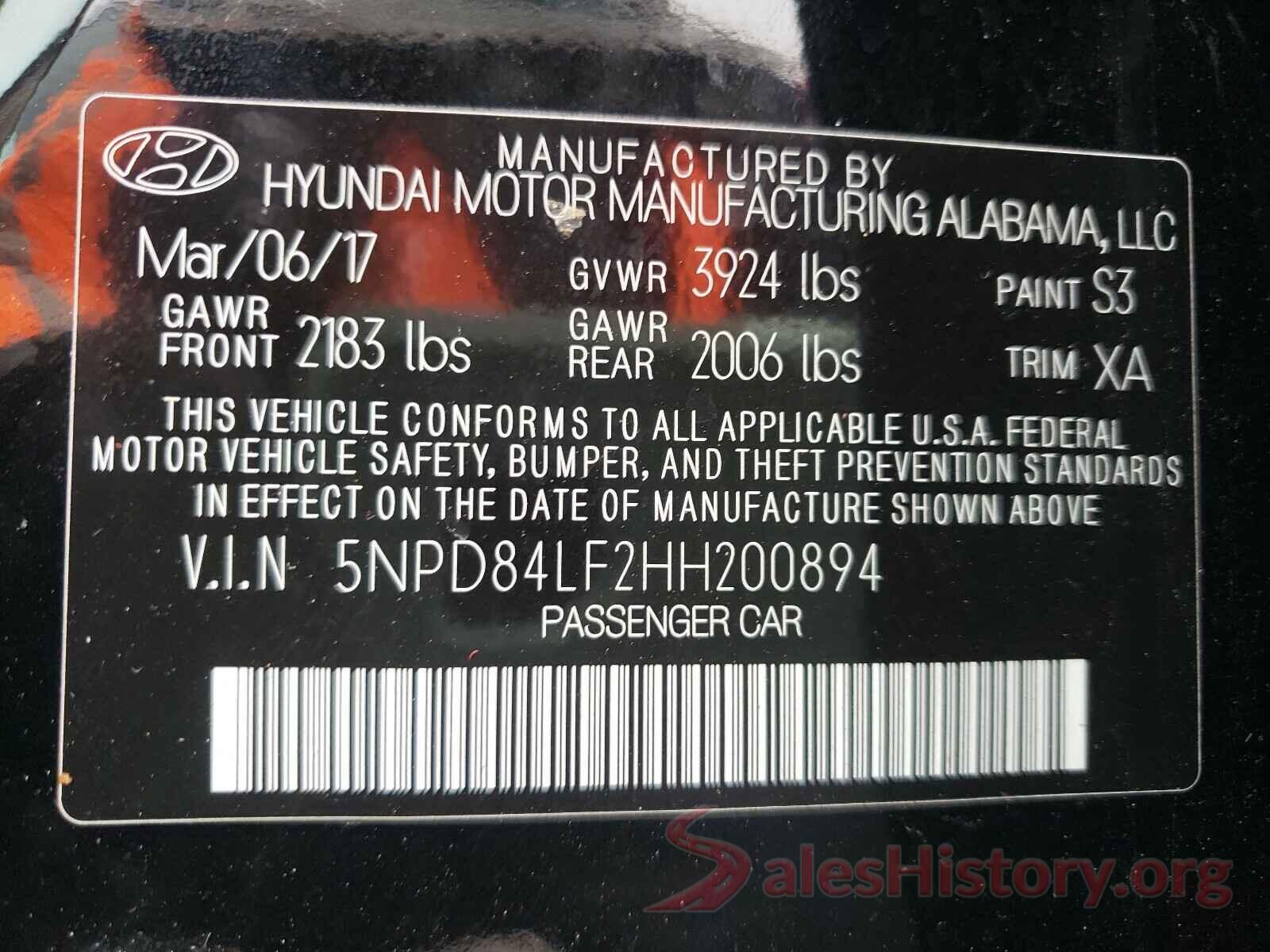 5NPD84LF2HH200894 2017 HYUNDAI ELANTRA