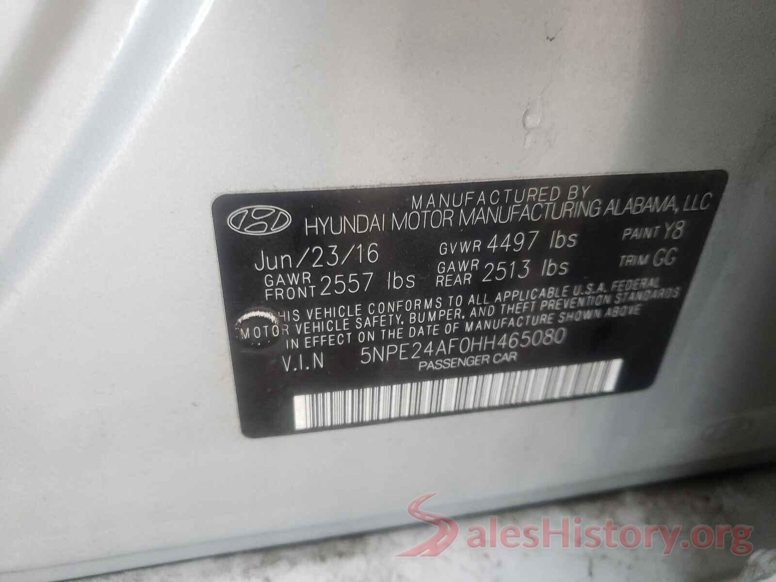 5NPE24AF0HH465080 2017 HYUNDAI SONATA