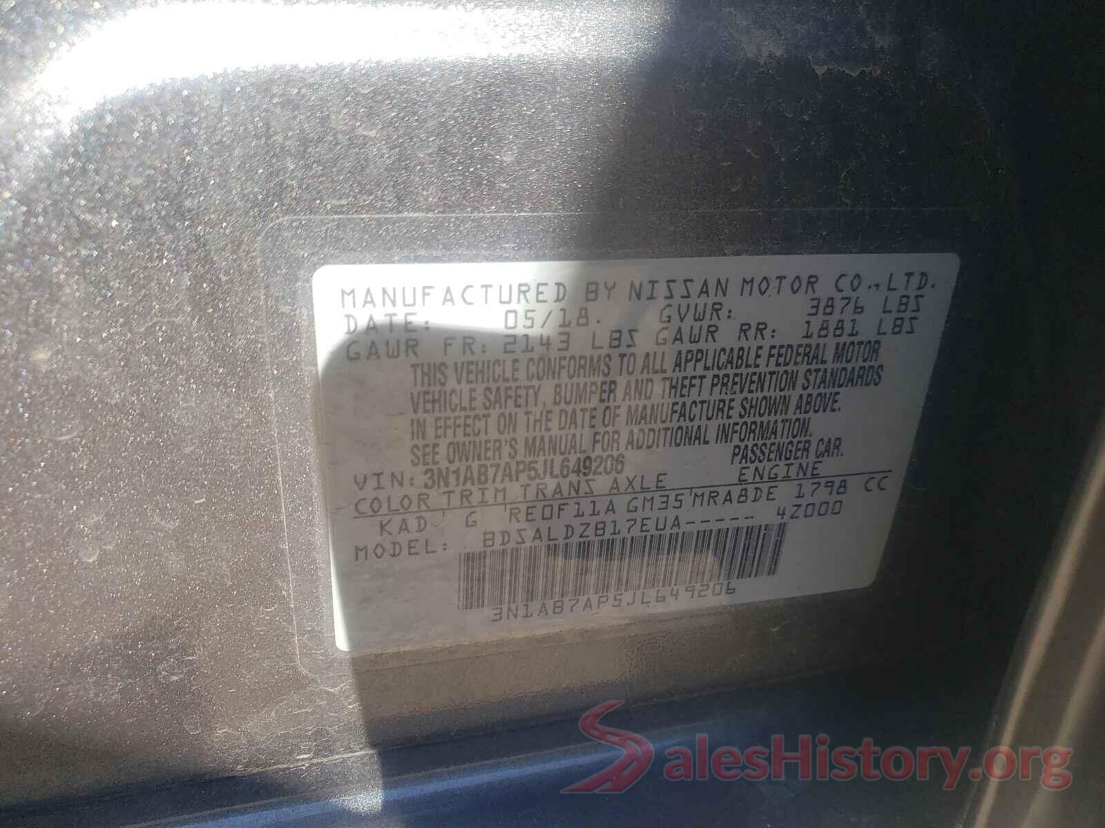 3N1AB7AP5JL649206 2018 NISSAN SENTRA