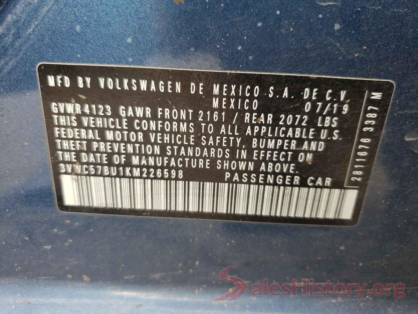 3VWC57BU1KM226598 2019 VOLKSWAGEN JETTA