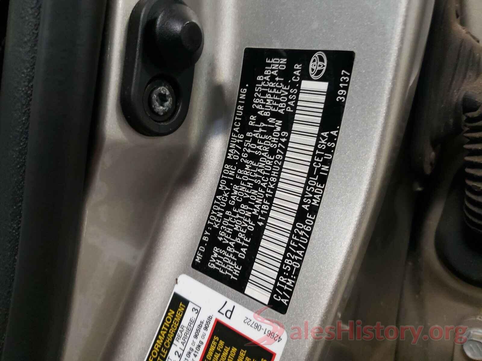 4T1BF1FK8HU297749 2017 TOYOTA CAMRY