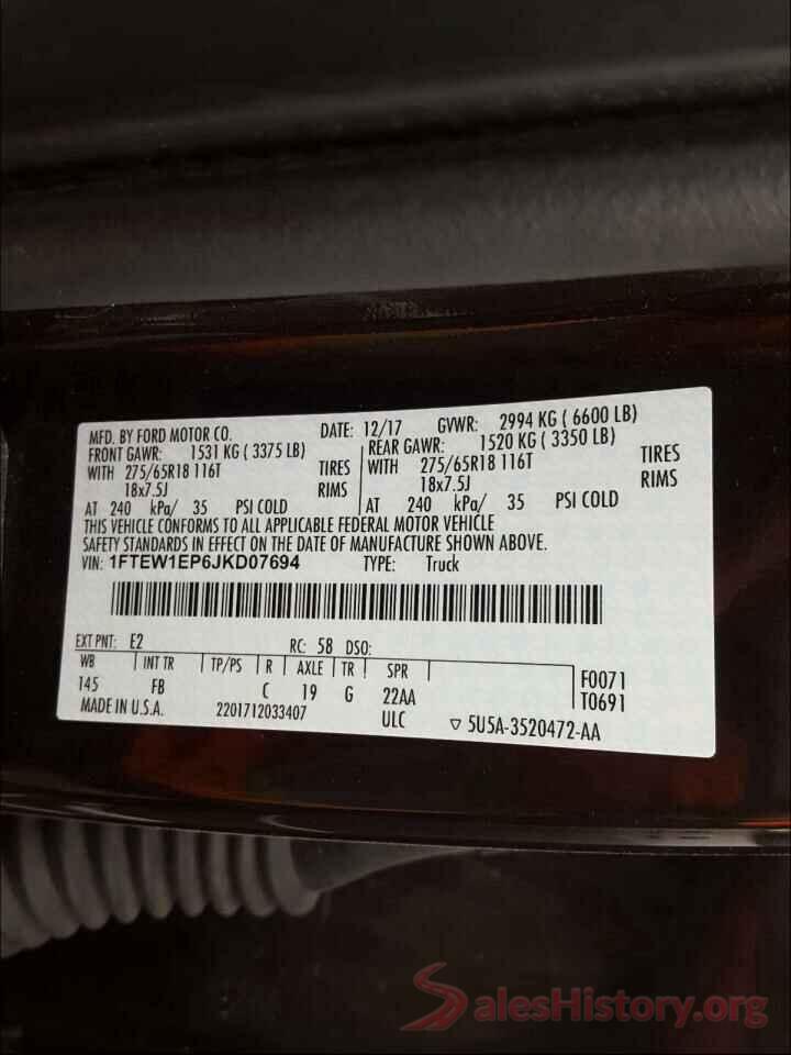 1FTEW1EP6JKD07694 2018 FORD F150