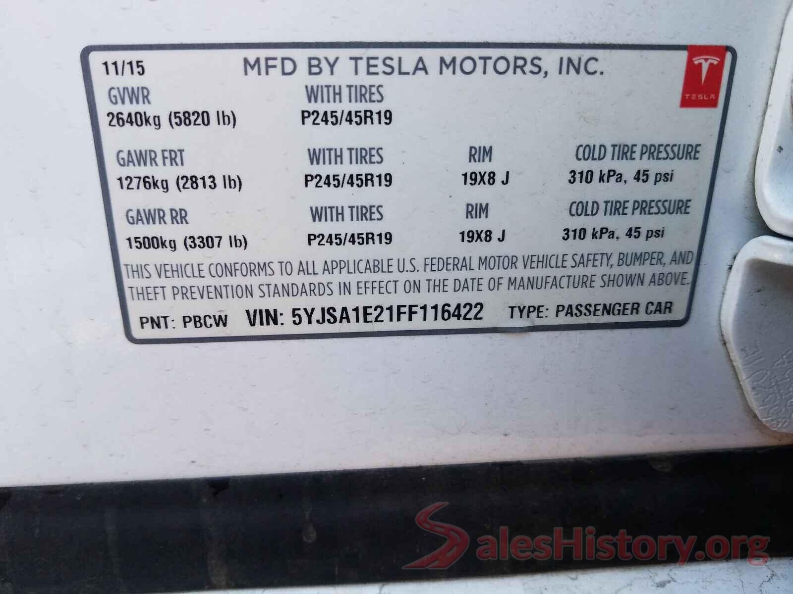 5YJSA1E21FF116422 2015 TESLA MODEL S