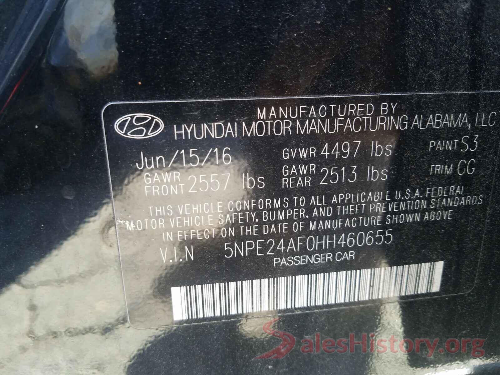 5NPE24AF0HH460655 2017 HYUNDAI SONATA