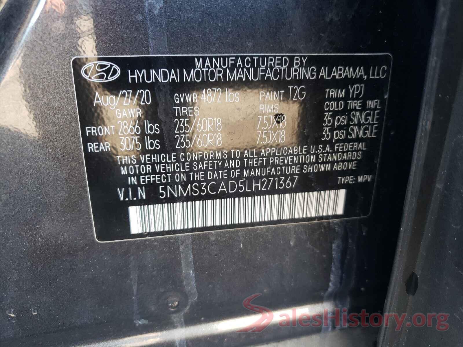 5NMS3CAD5LH271367 2020 HYUNDAI SANTA FE