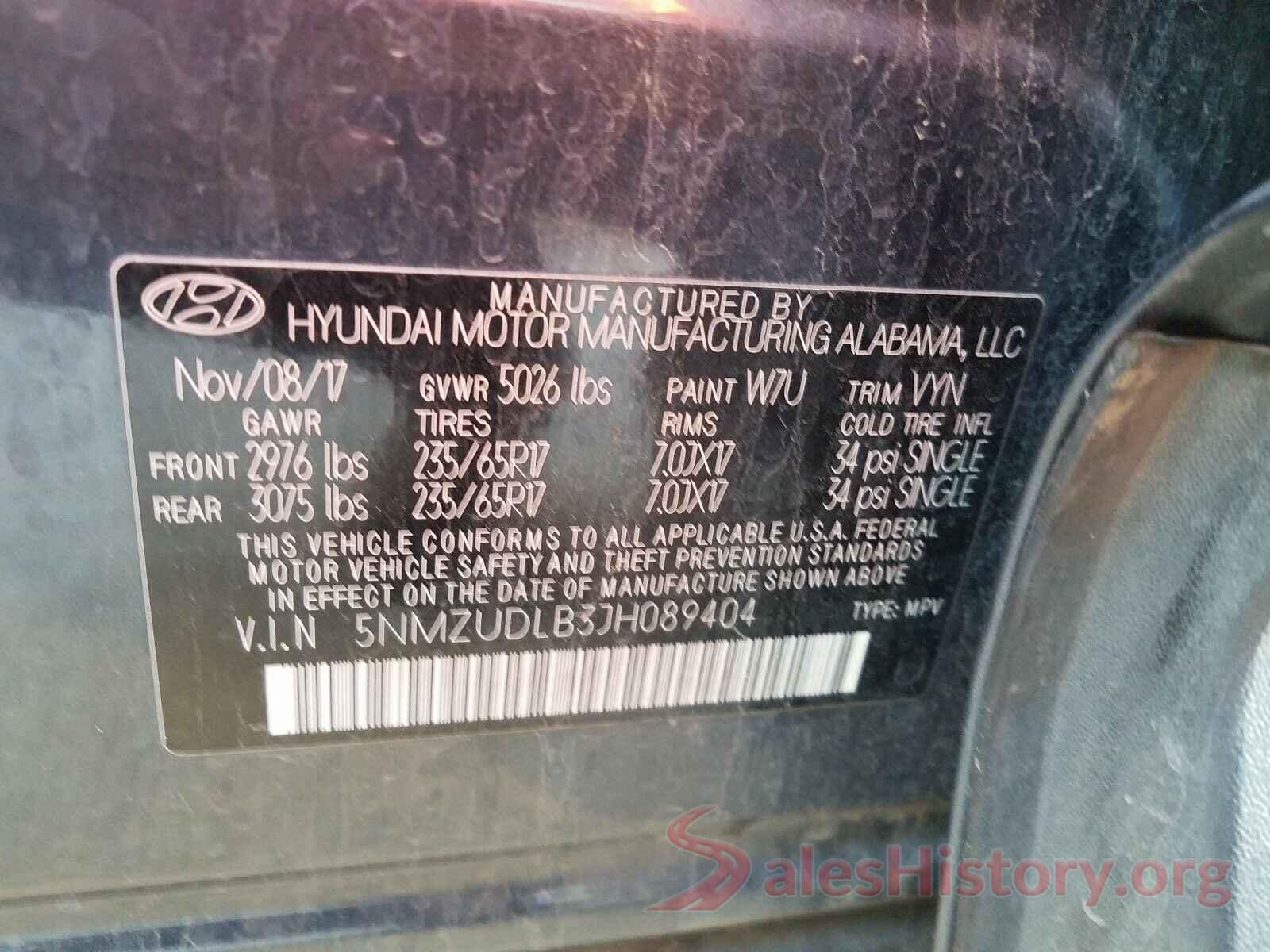 5NMZUDLB3JH089404 2018 HYUNDAI SANTA FE