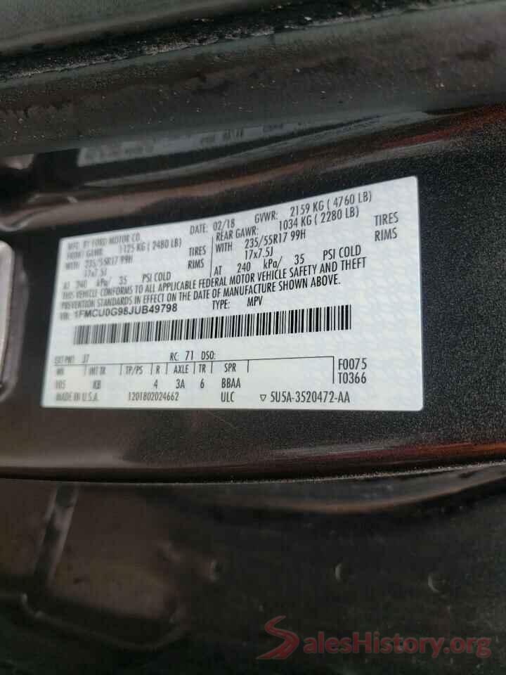 1FMCU0G98JUB49798 2018 FORD ESCAPE