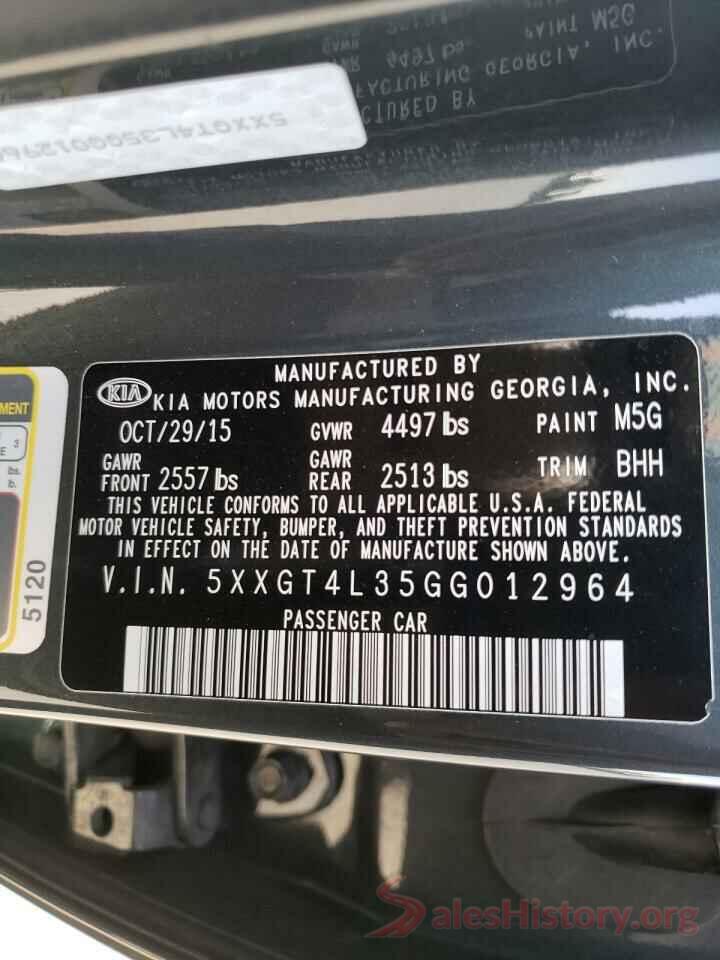 5XXGT4L35GG012964 2016 KIA OPTIMA