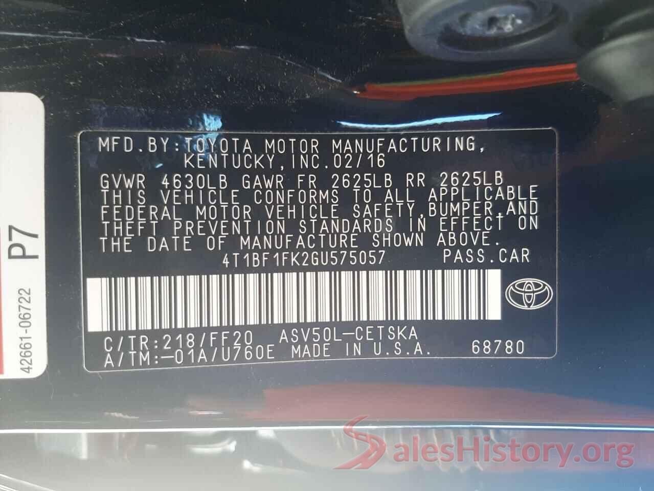 4T1BF1FK2GU575057 2016 TOYOTA CAMRY