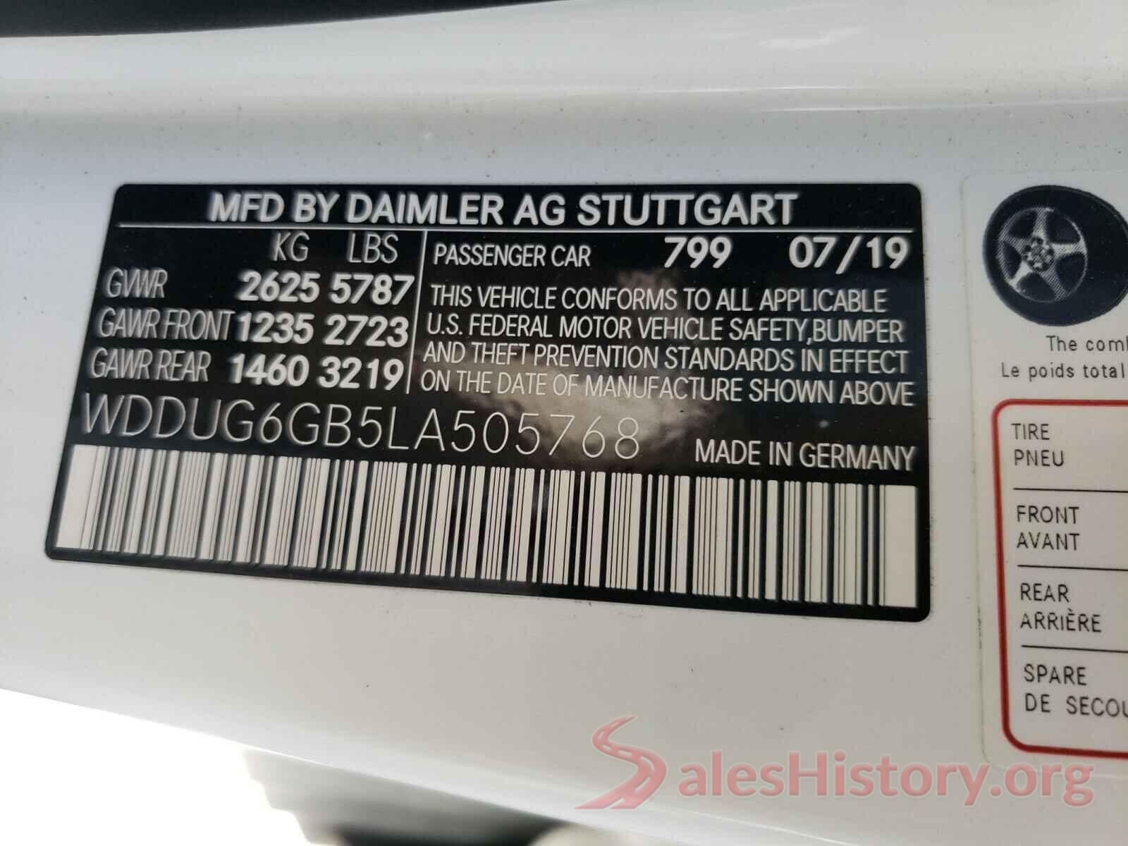 WDDUG6GB5LA505768 2020 MERCEDES-BENZ S CLASS