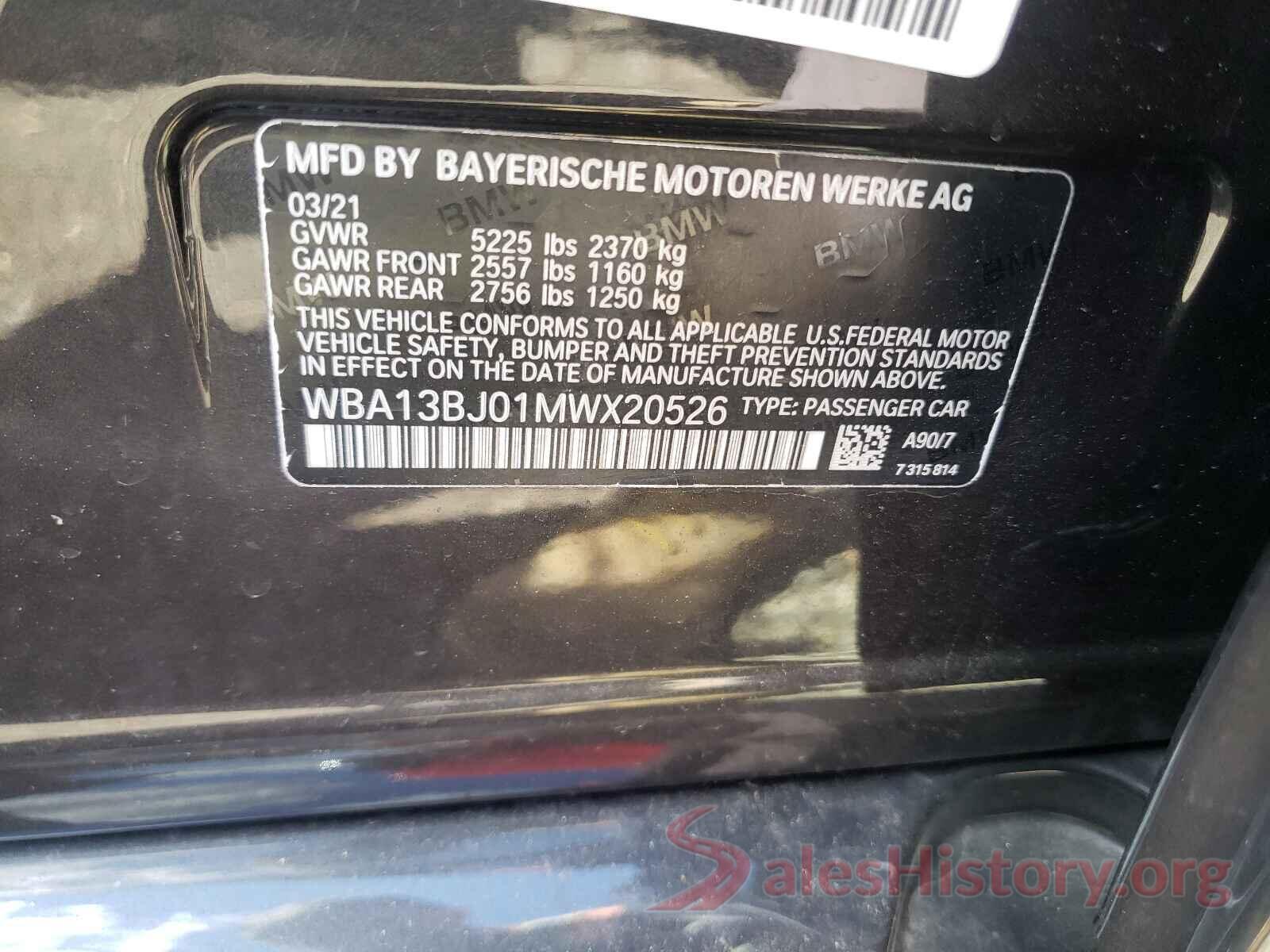 WBA13BJ01MWX20526 2021 BMW 5 SERIES