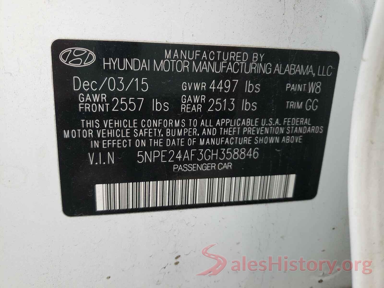 5NPE24AF3GH358846 2016 HYUNDAI SONATA