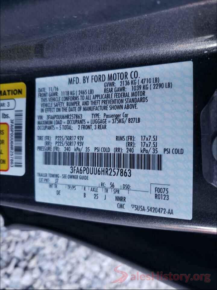 3FA6P0UU6HR257863 2017 FORD FUSION