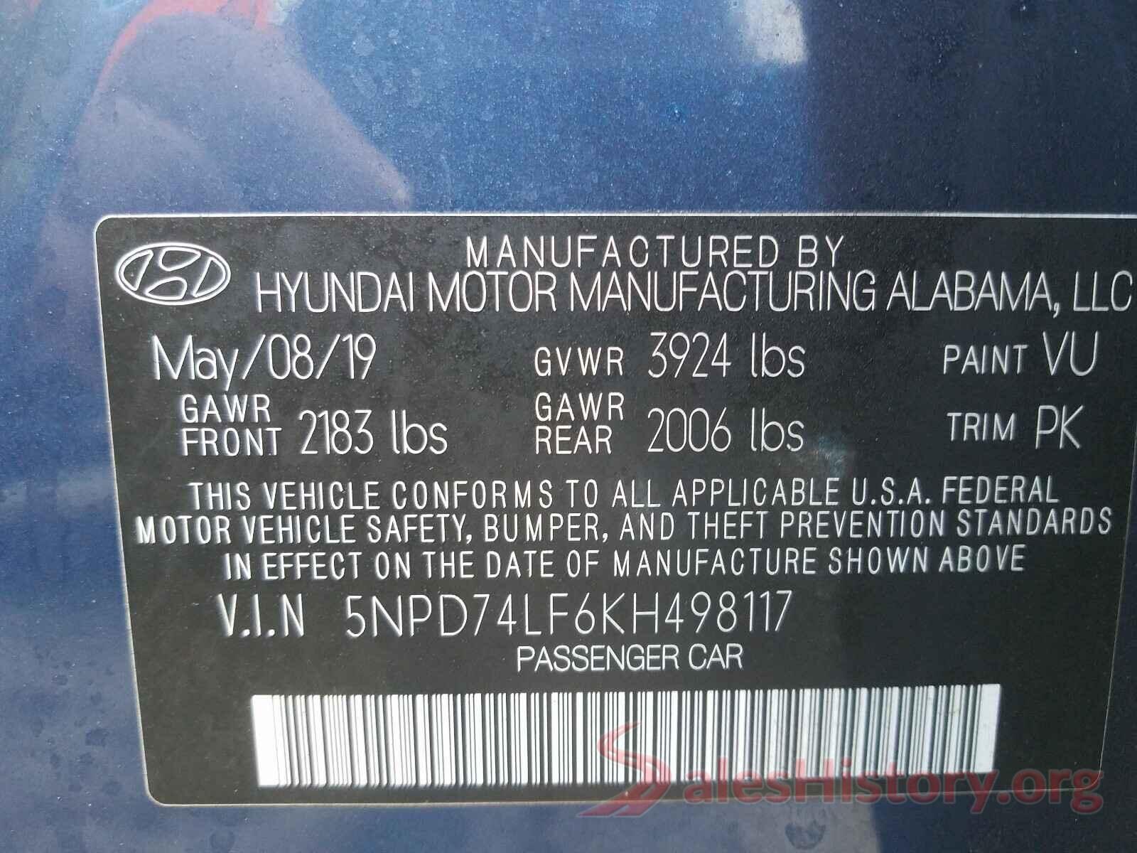 5NPD74LF6KH498117 2019 HYUNDAI ELANTRA