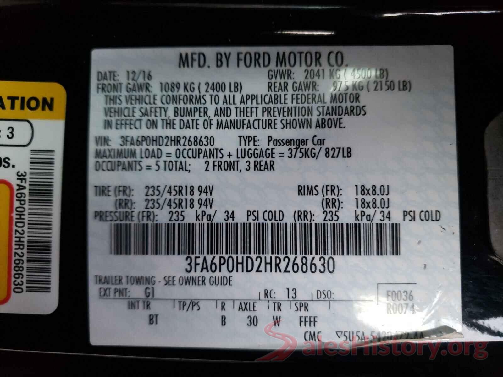 3FA6P0HD2HR268630 2017 FORD FUSION